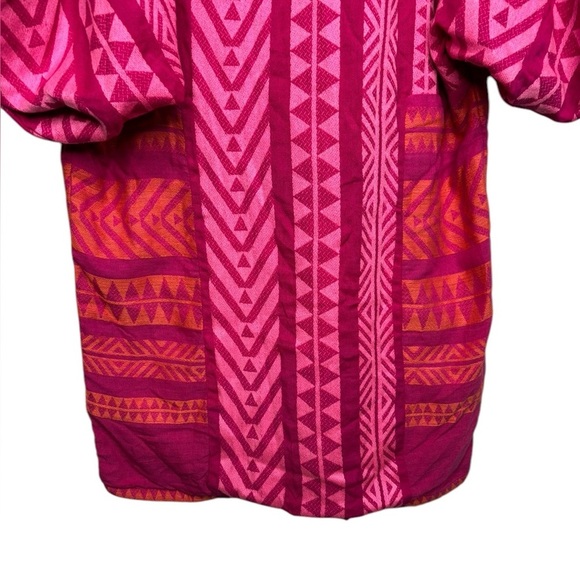 Just Bellina Pink Muliprint Boho Beaded Oversized Sleeves Tassle Ties Size XS - Picture 2 of 14